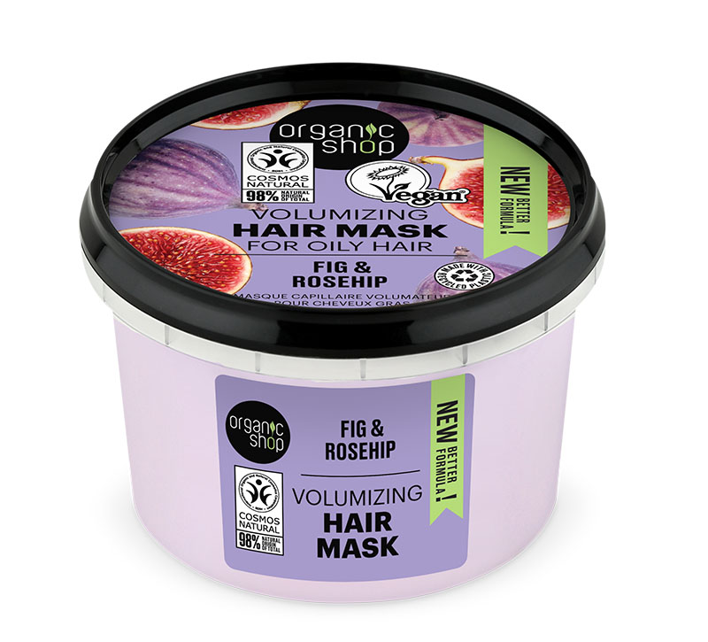 Organic shop Μάσκα μαλλιών για όγκο, Λιπαρά μαλλιά, Σύκο & Τριαντάφυλλο, 250ml