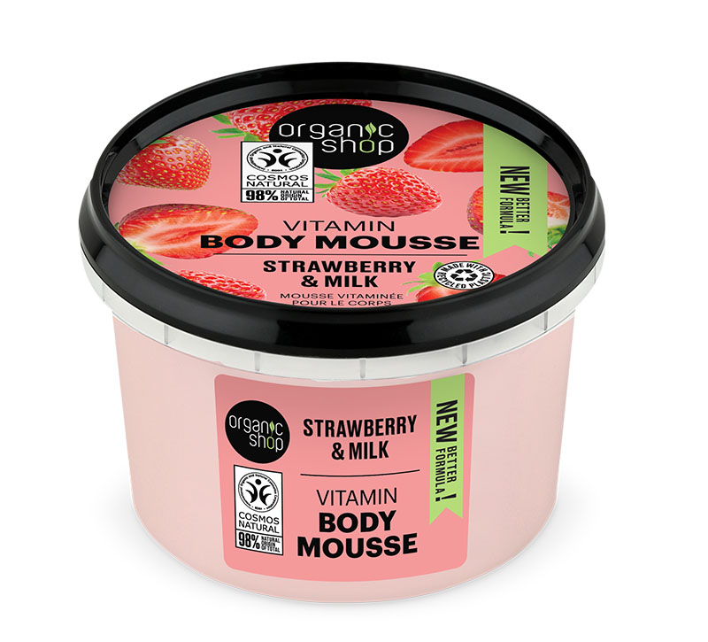 Organic Shop Body Mousse με Βιταμίνες , Φράουλα & Γάλα, 250ml