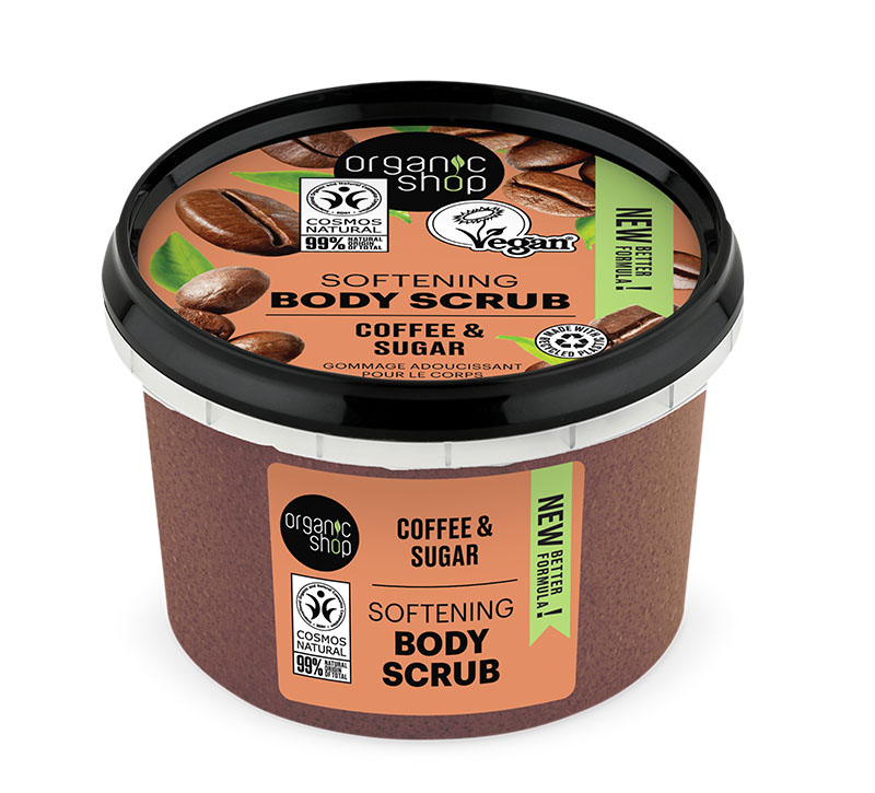 Organic Shop Scrub σώματος για απαλότητα, Καφέ και Ζάχαρη, 250ml