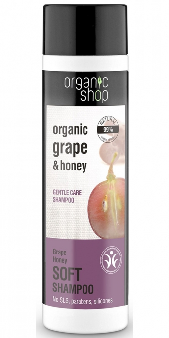 Organic shop Shampoo Grape Honey , Απαλό σαμπουάν , Βιολογικό Σταφύλι και Μέλι , 280ml.