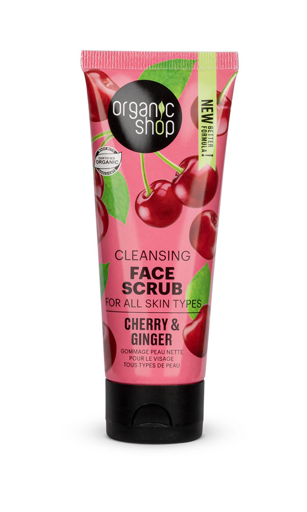 Organic Shop Face Scrub Ginger Cherry, Απαλό Απολεπιστικό Προσώπου για Καθαρισμό, 75 ml.